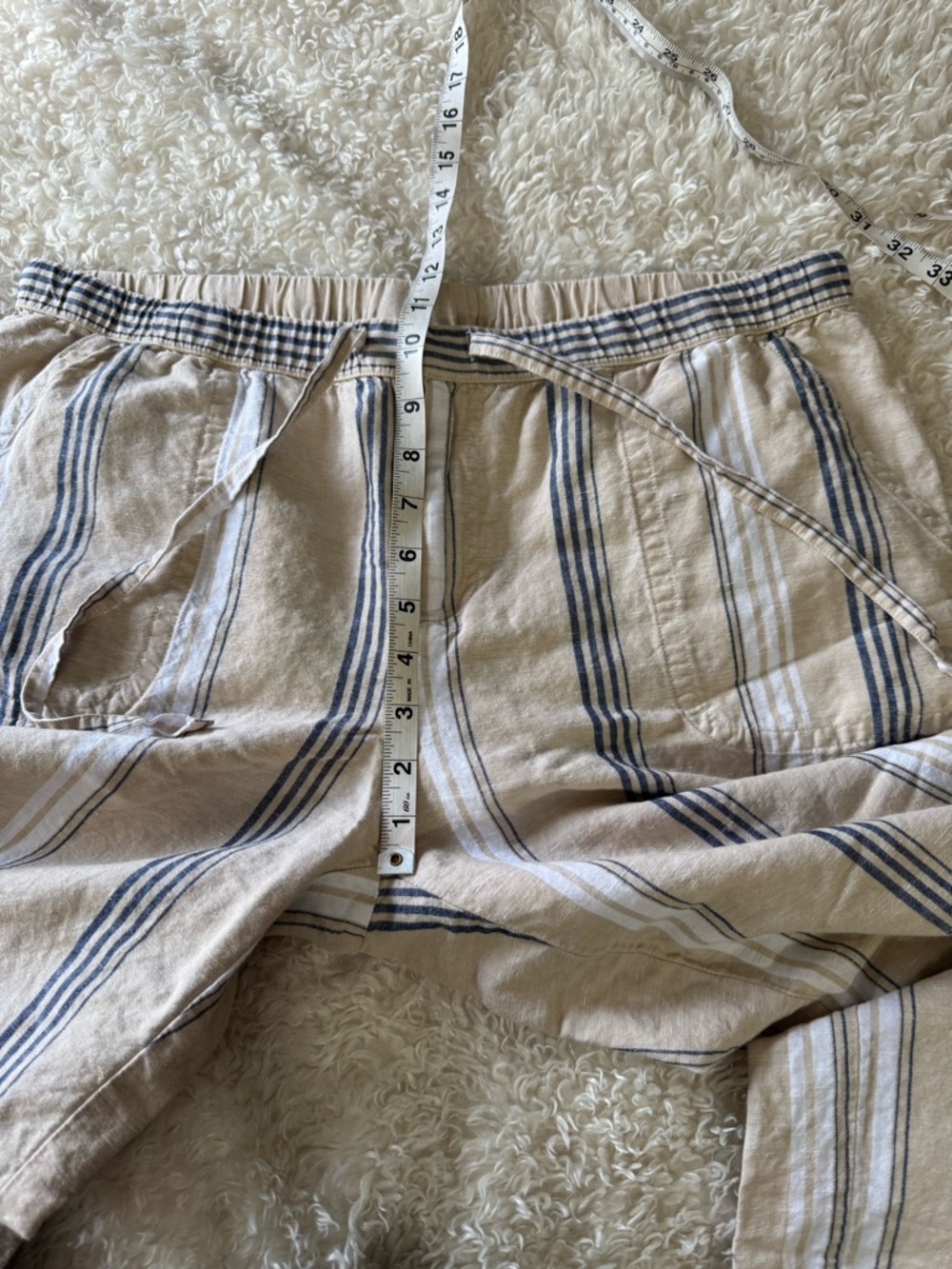 Liz Claiborne Striped Linen Wide-Leg Pants Trouser Cream Gray White Sz Large - Picture 5 of 10